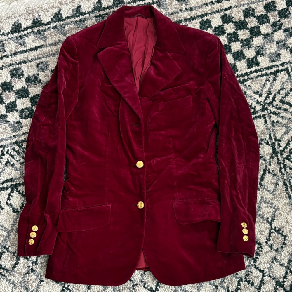 Elegant Burgundy Velvet Women's Blazer